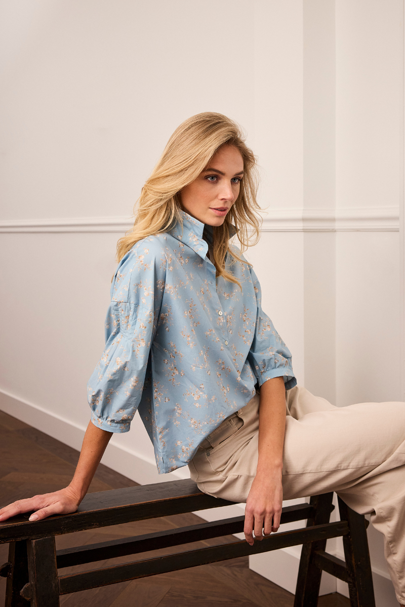 Marian Blouse Licht Blauw Print