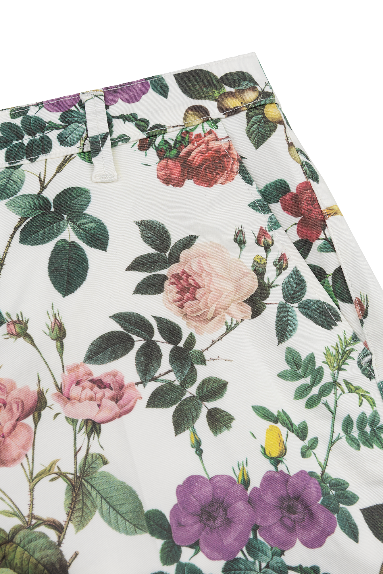 Pantalon chino à fleurs imprimé blanc cassé